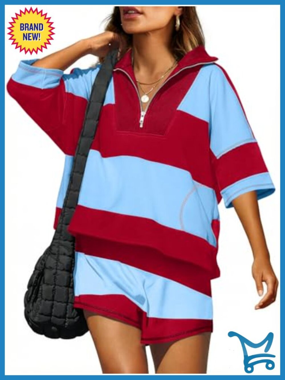 Women's 2 Piece Short Set Oversized Striped Matching Lounge Workout Set